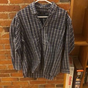 navy checkered button down